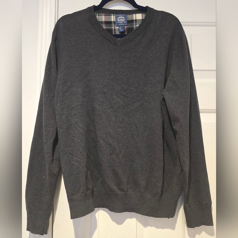 Cambridge Dry Goods Sweater Mens Size L Gray Cotton Knit V Neck